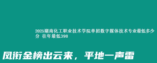 2025湖南化工职业技术学院单招数字媒体技术专业最低多少分 往年最低398